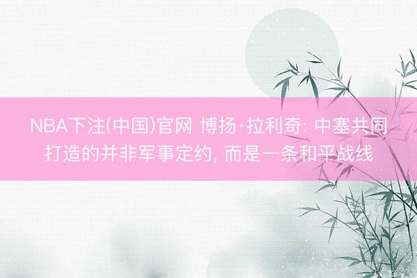 NBA下注(中国)官网 博扬·拉利奇: 中塞共同打造的并非军事定约， 而是一条和平战线